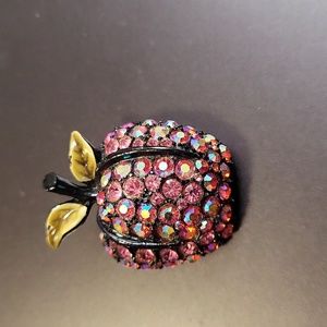 Vintage ART Rhinestone Apple Brooch